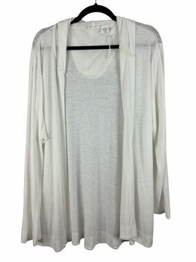 Sigrid Olsen White Linen Blend Hooded Open Front Cardigan Women’s 2X Lightweight
